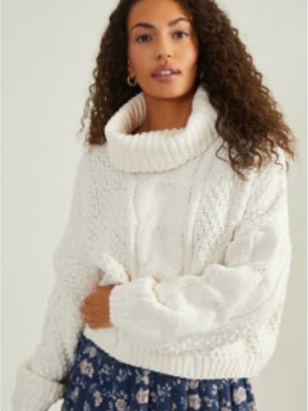 Altar'd State Cream Chunky Cable Turtleneck Sweater
